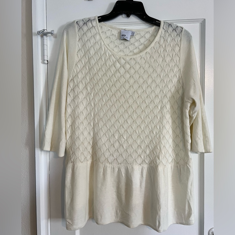 ASOS Curve Ivory Textured 3/4 Sleeve Sweater